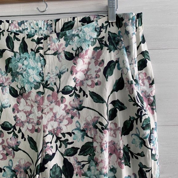 NWT J.Jill Stretch Linen - Oatmeal floral linen cropped pant button hem L Petite - Picture 2 of 6
